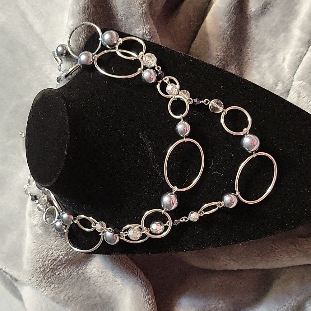 LIA SOPHIA 'Alpine' Cute Silver Link Gray Pearl 45-48" Long or Layered Necklace